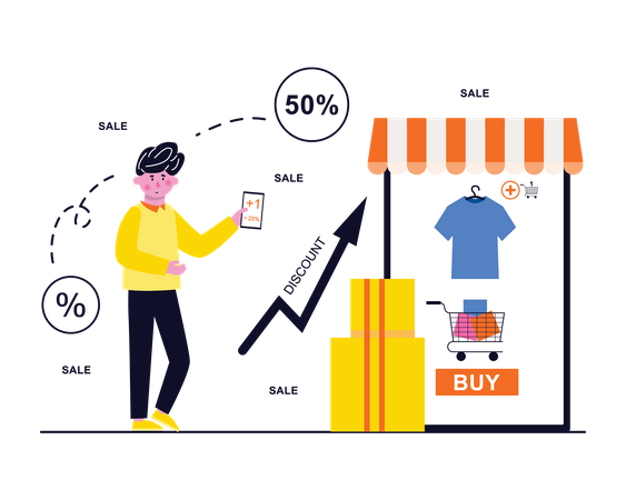 Man doing online shopping  Illustration