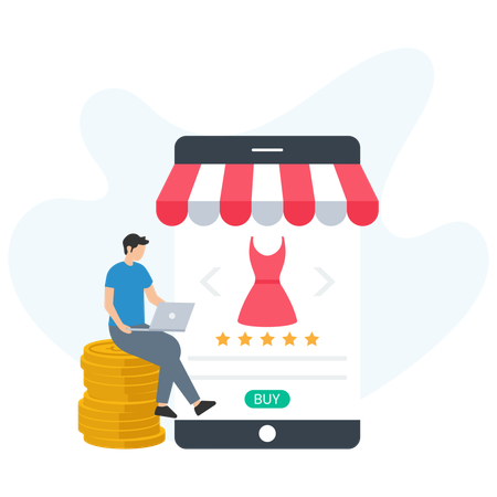 Man Doing Online Shopping  Illustration