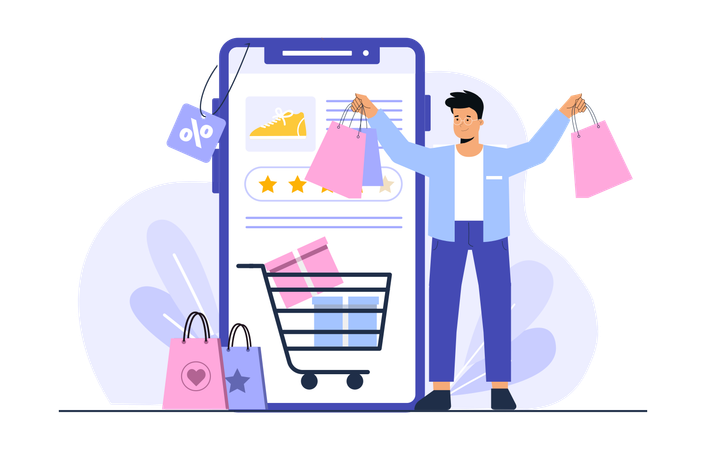 Man doing online shopping  Illustration