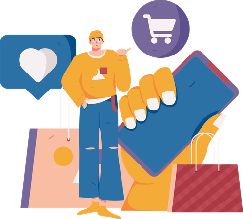 Man doing online shopping  Illustration