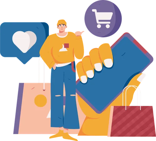 Man doing online shopping  Illustration