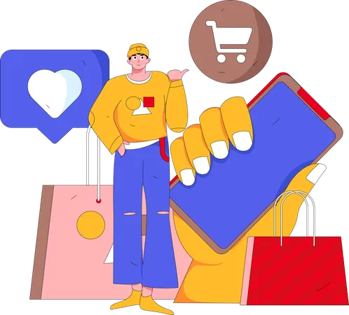 Man doing online shopping  Illustration