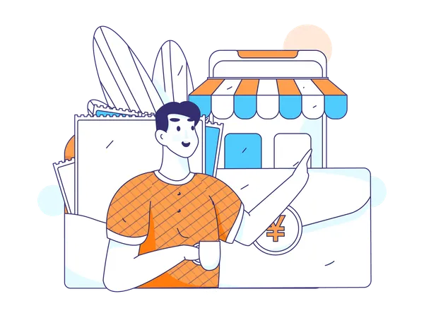 Man doing online shopping  Illustration