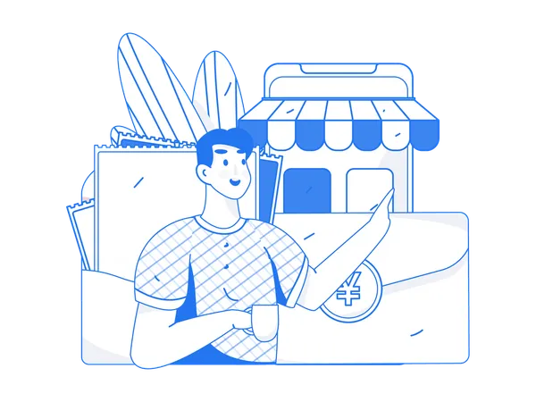 Man doing online shopping  Illustration