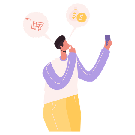 Man doing online shopping  Illustration