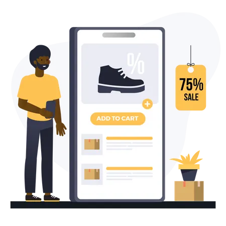 Man doing online shopping  Illustration