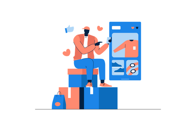 Man doing online shopping  Illustration