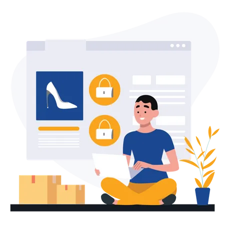 Man doing online shopping  Illustration