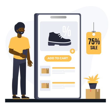 Man doing online shopping  Illustration