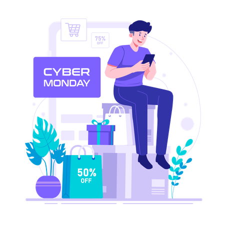 Man doing online shopping on cyber monday  Illustration