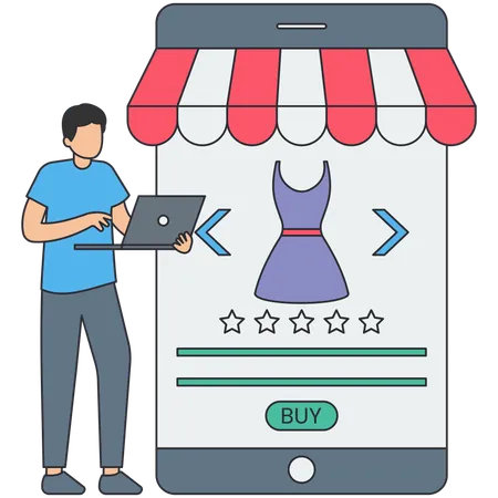 Man Doing Online Shopping On Mobile  Illustration