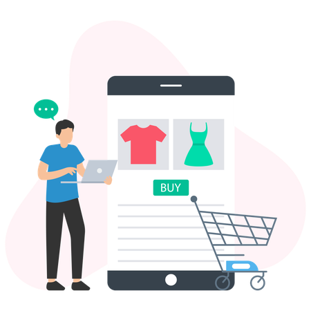 Man doing online shopping on shopping application  Illustration
