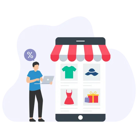 Man Doing Online Shopping  on Store  Illustration