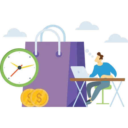 Man doing online shopping on time  Illustration