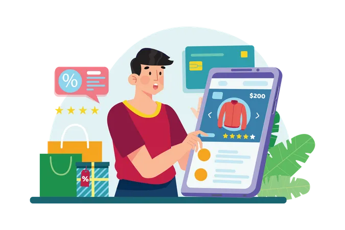 Man doing online shopping payment  Illustration