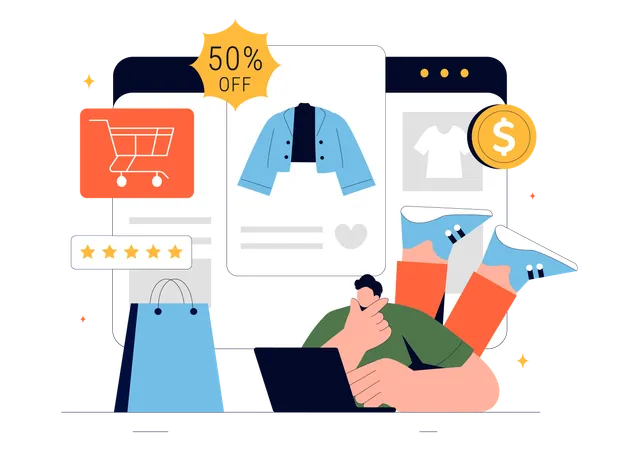 Man doing Online Shopping Payment  Illustration