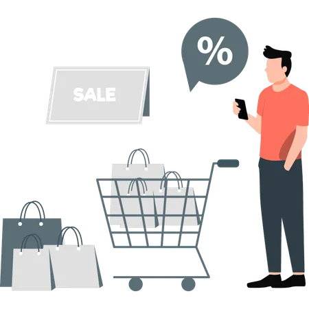Man doing online shopping sale  Illustration
