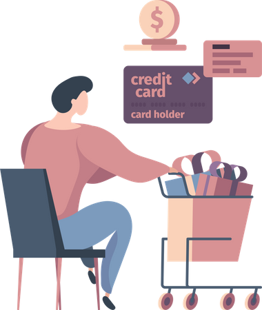 Man doing online shopping using credit card Illustration