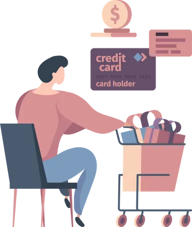 Man doing online shopping using credit card Illustration