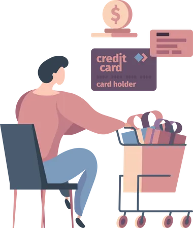 Man doing online shopping using credit card  Illustration