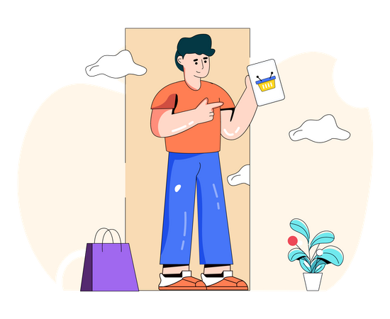 Man doing online shopping using e-commerce application  Illustration