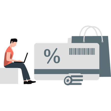 Man doing online shopping using lap  Illustration