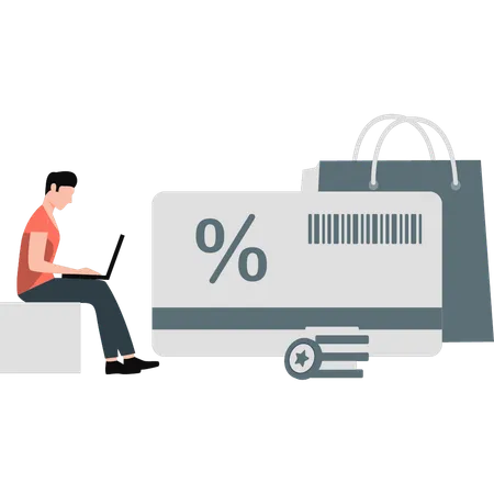Man doing online shopping using lap  Illustration
