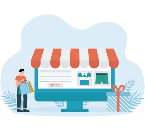 Man doing Online Shopping website  Illustration