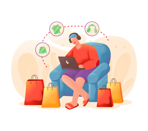 Man doing online shopping while sitting on couch from home  Illustration