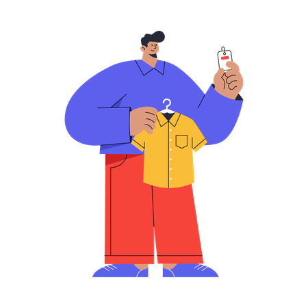 Man doing online Shopping with Mobile  Illustration