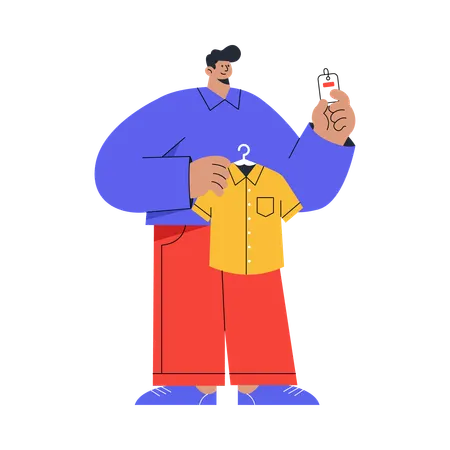 Man doing online Shopping with Mobile  Illustration