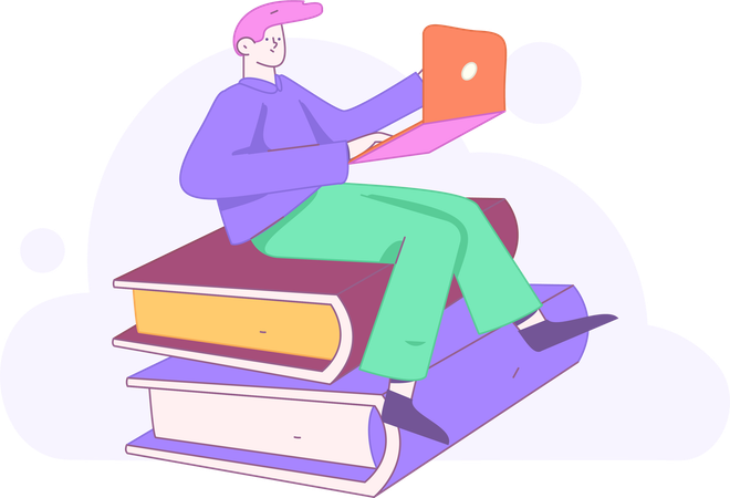 Man doing online study  Illustration