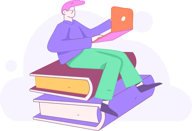 Man doing online study  Illustration