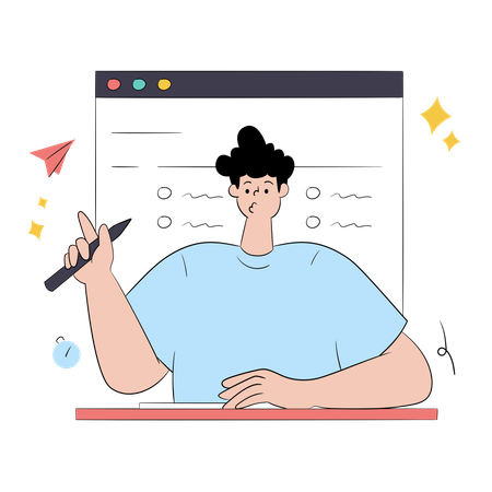 Man Doing Online Test  Illustration