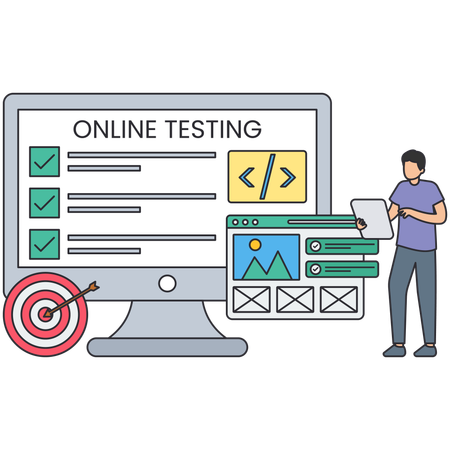 Man doing online testing  Illustration