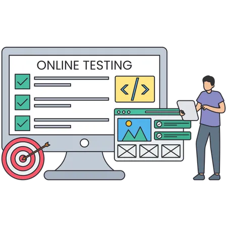 Man doing online testing  Illustration