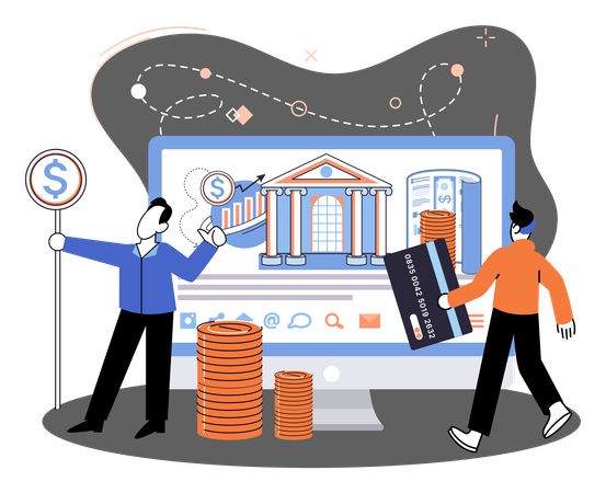Man doing online transaction using bank website  Illustration
