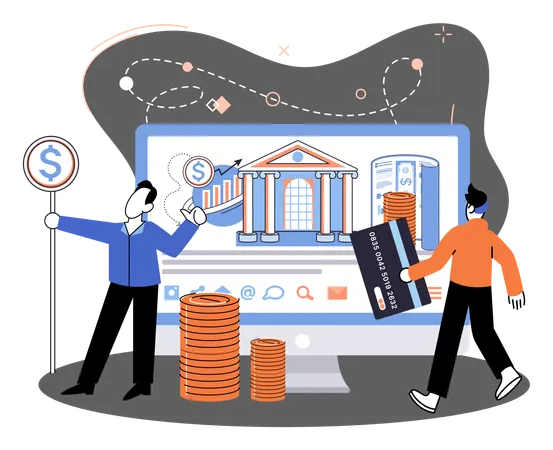 Man doing online transaction using bank website  Illustration