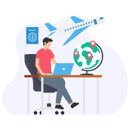 Man doing online travel booking  Illustration