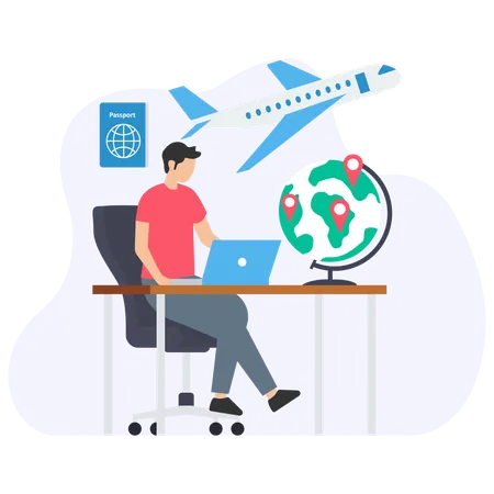 Man doing online travel booking  Illustration