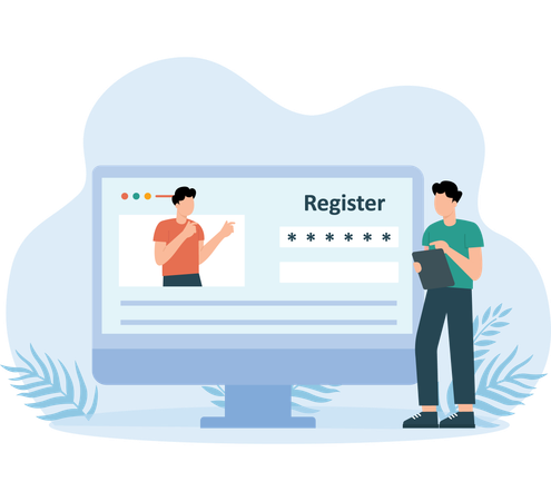 Man doing online User Registration  Illustration