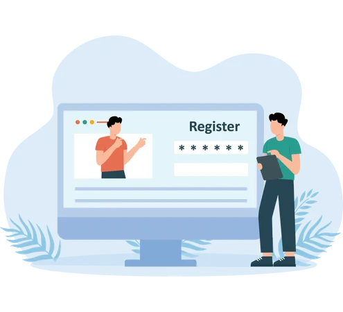 Man doing online User Registration  Illustration