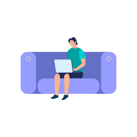 Man doing online work on laptop from home  イラスト