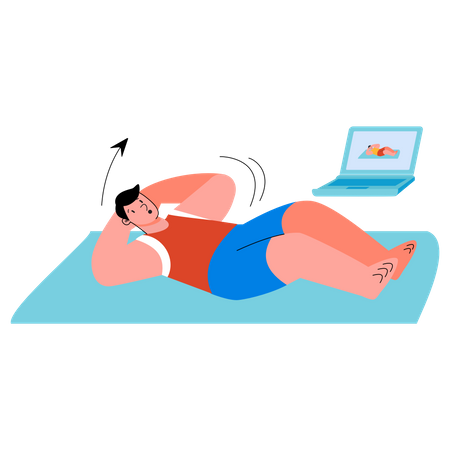 Man doing online workout session at home  Illustration