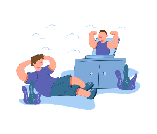 Man doing online workout session  Illustration