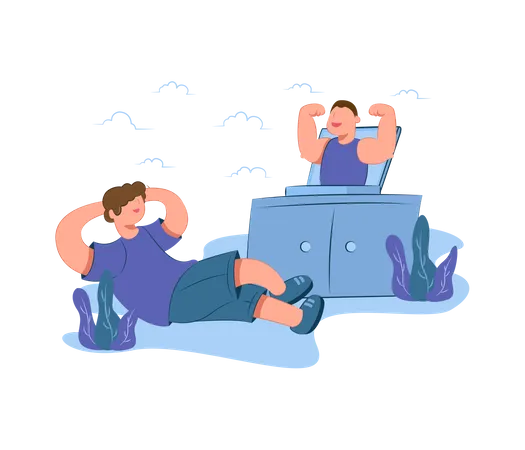 Man doing online workout session  Illustration