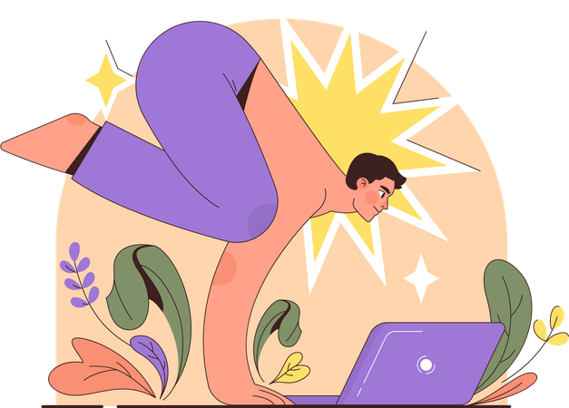 Man doing online yoga  Illustration