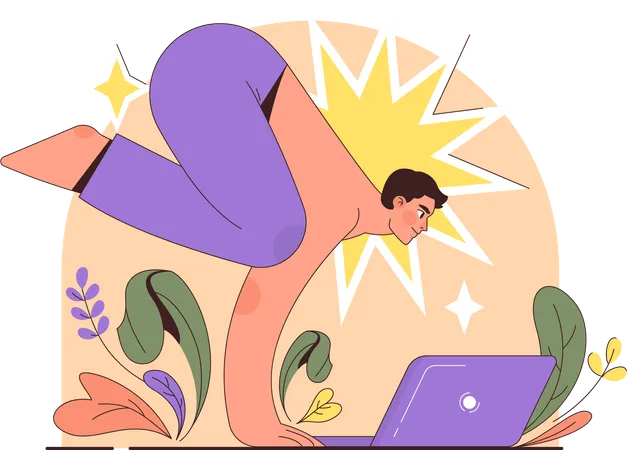 Man doing online yoga  Illustration