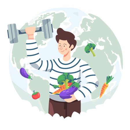 Man doing organic bodybuilding  Illustration