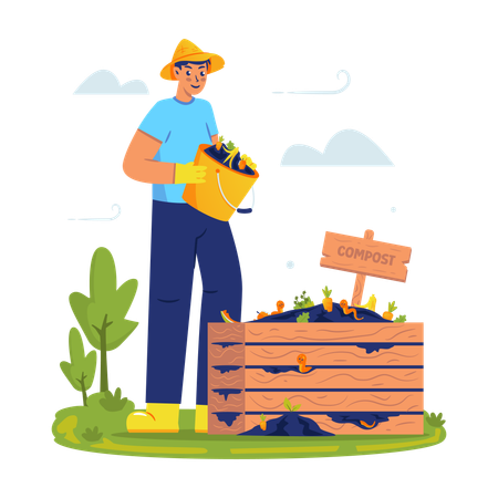 Man doing Organic composting  Illustration